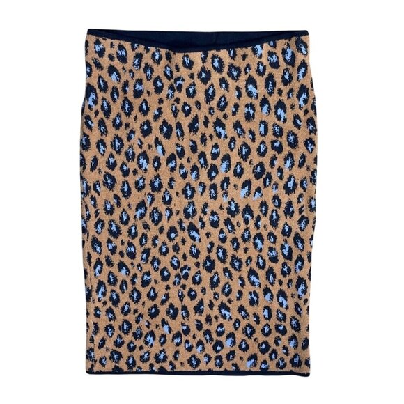 Ann Taylor Leopard Jacquard Sweater Pencil Skirt Brown Blue Size L Large - Picture 1 of 5